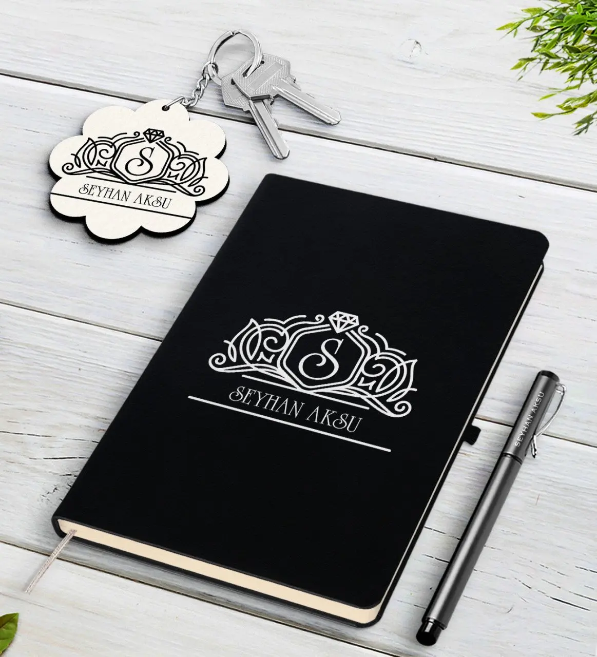 

Personalized Is Black Notebook Pen And Keychain Gift Seti-13