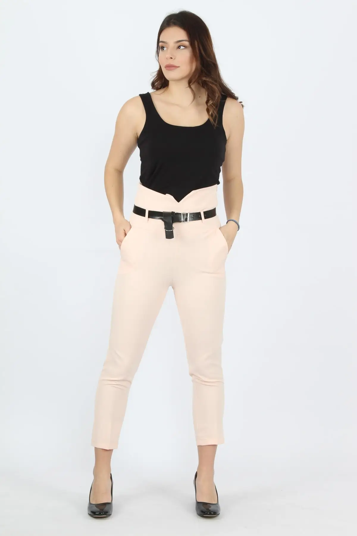 Женские красные брюки с высокой талией Sans Textile 85 N5209 | Женская одежда