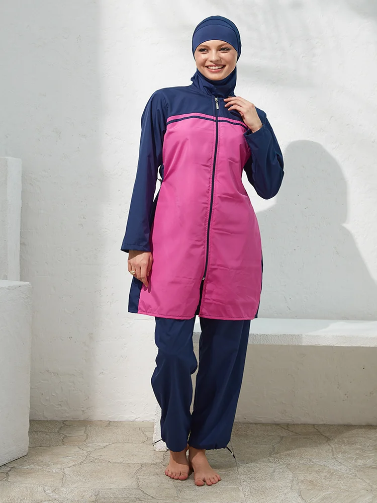 Zippered Modest Long Sleeve Hijab Swimwear For Women New Muslim Fashion Swimsuit Fast Drying Special Fabric Burkini Bathing Suit