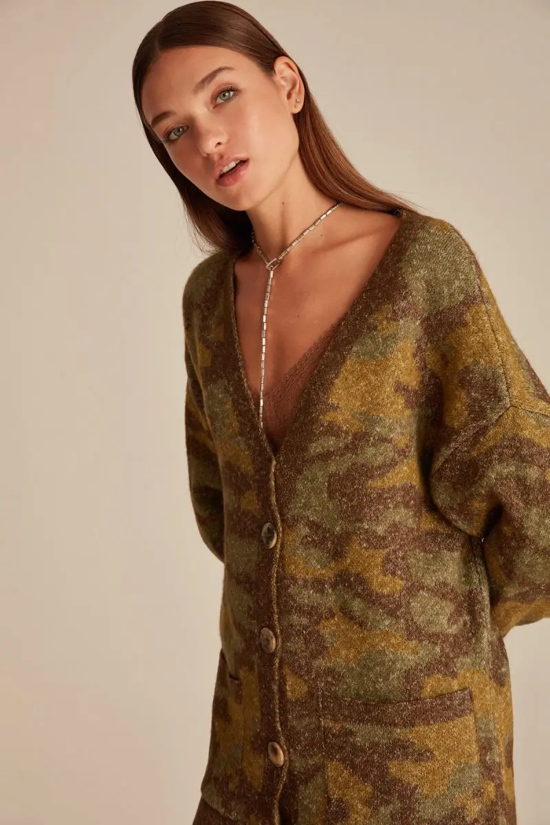 Joinus Камуфляжный узор вязаный кардиган с пуговицами Женщины Многоцветный|Женские