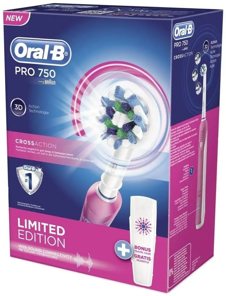 Зубная щетка Oral B Braun Pro 750 CrossAction Special Edition 3D Розовая распродажа|Электрические