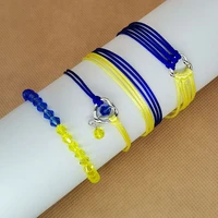 charm yellow blue bracelets for women men heart shape flag color handmade braided rope bracelet adjustable jewelry