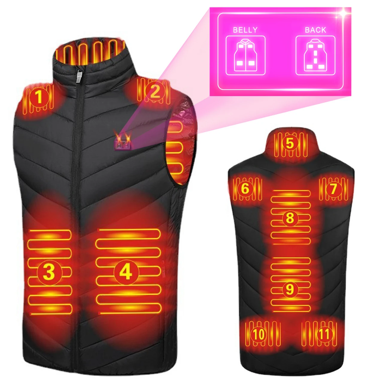 

New 11 Heated Vest Jacket Fashion Men Women Coat Clothes Intelligent Electric Heating Thermal Warm Clothes Winter Heated Hunt