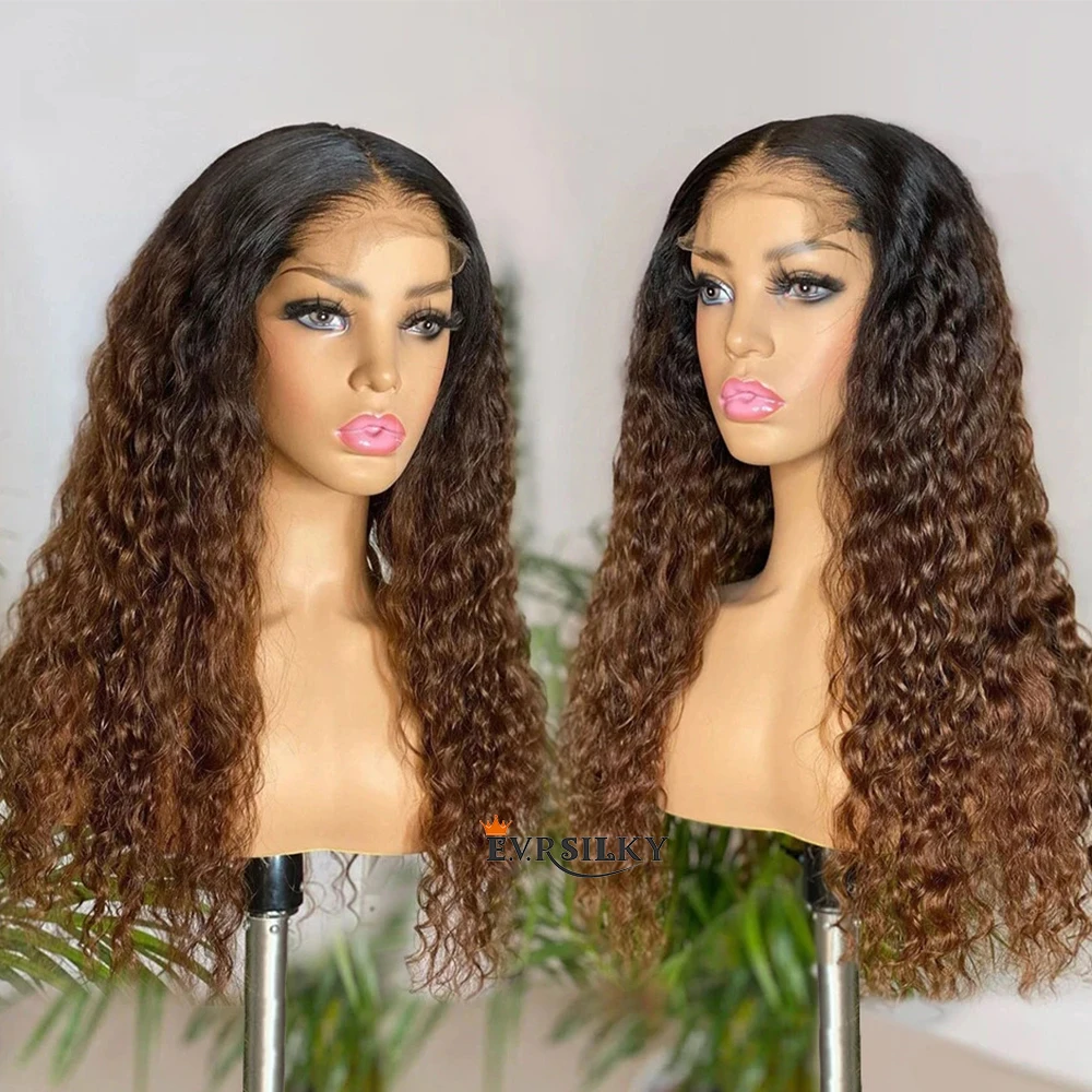 

Ombre Brown Color Deep Curly Lace Front Wig Remy Human Hair 13x6 Lace Front Wig For Women 360 Frontal Wig Water Wave Preplucked