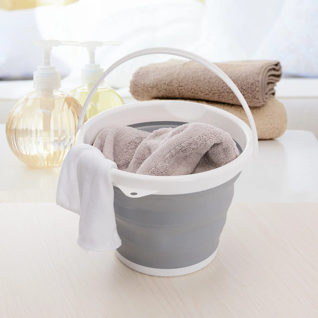 

ANHO Foldable Wash Bucket Creative Plastic Portable Kitchen Bathroom Camping Car Washing Fishing Clean Tool Outdoor Accessories