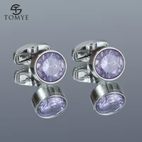 cufflinks for men tomye xk20s081 luxury purple crystal high quality round silver color shirt cuff links