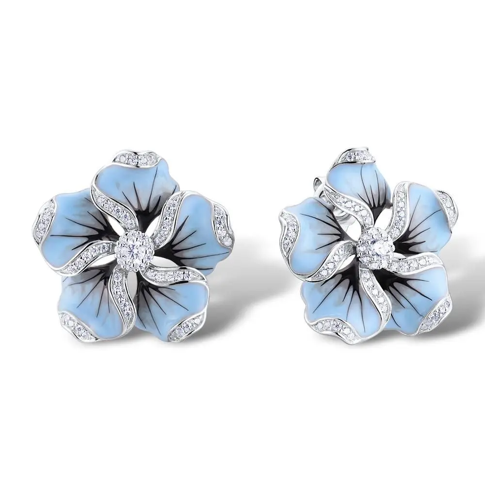 

Blue Flower Earrings With Sparkling Stones