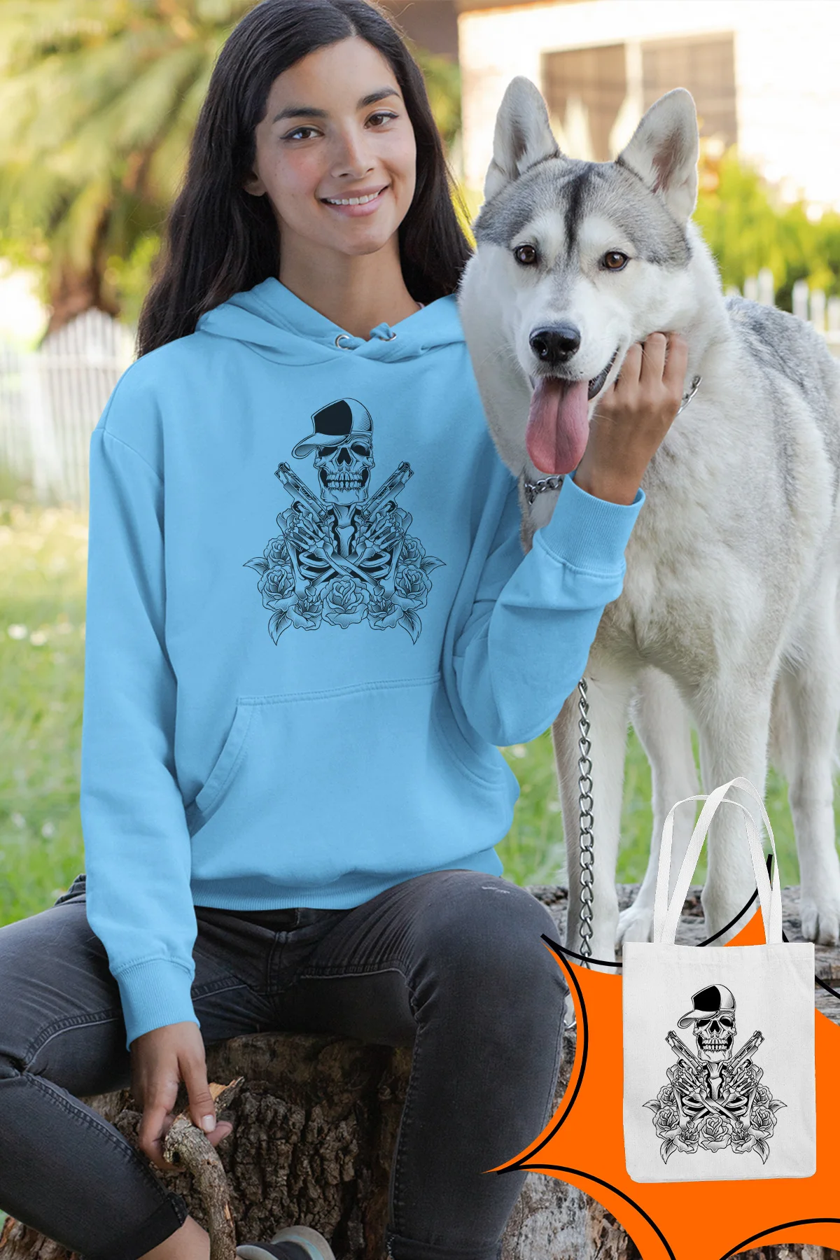 Angemiel одежда Гангстер Скелет синий женские толстовки с капюшоном сумки Kombin |