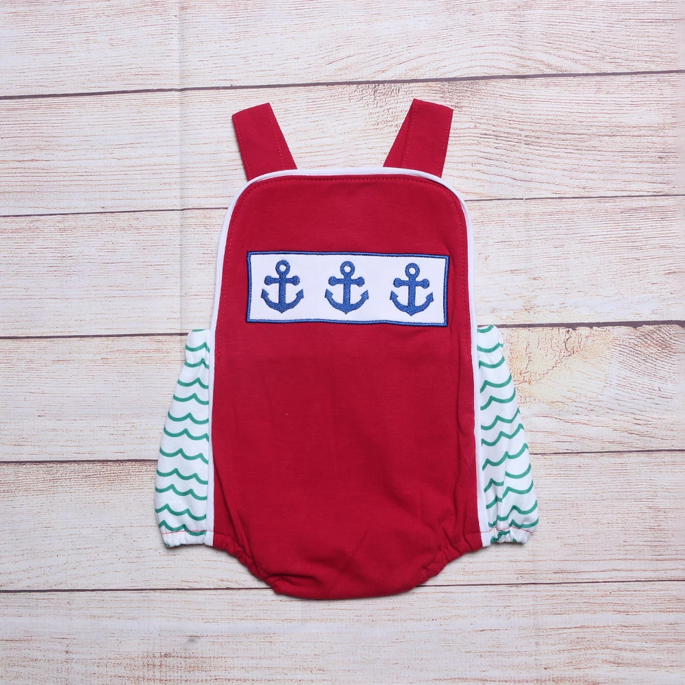 Summer One-Piece Clothes For Baby Toddler Cute Red Three Cross Strap Rompers NewBorn Infant Green Wave Jumpsuit For 0-3T Boys