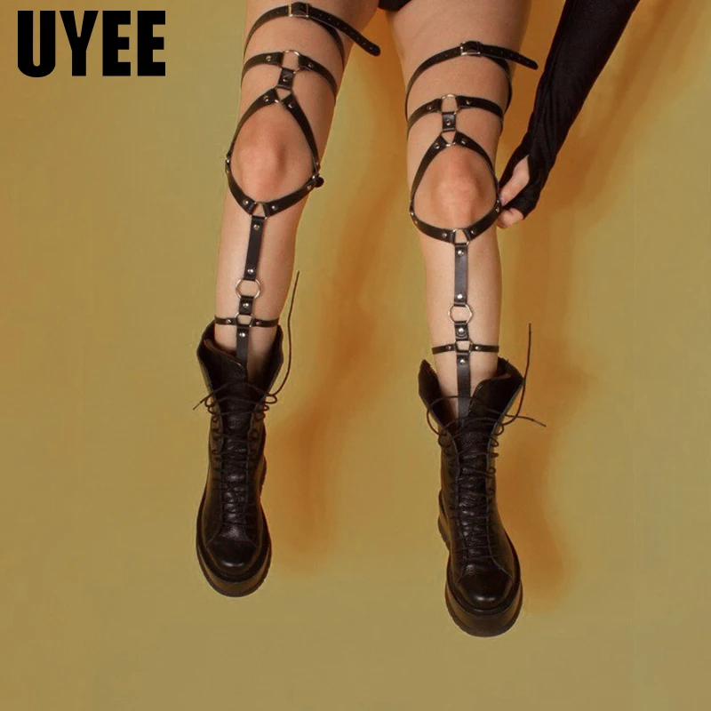 

UYEE Sexy Leg Harness Belt For Women PU Leather Punk Multilayer Thigh Ring Body Bondage Stockings Strap Rock Pub Garter Goth