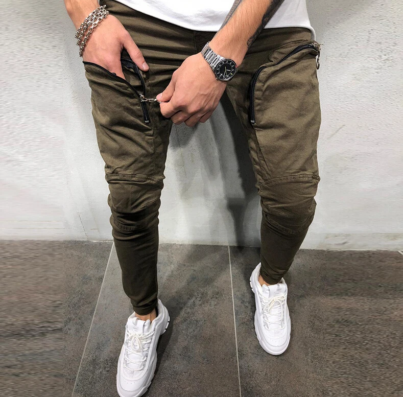 Мужские шаровары модные повседневные однотонные длинные брюки карандаш на