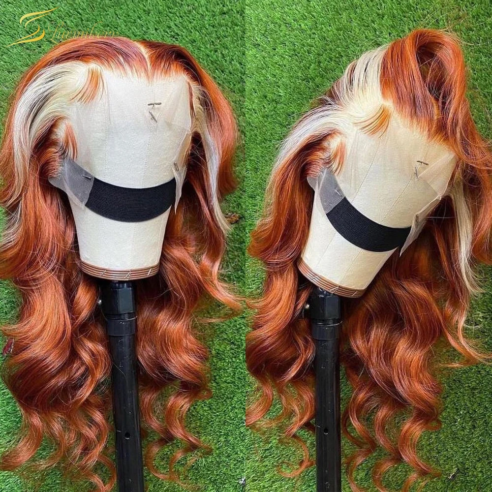 

Ombre Ginger Orange Colored Lace Front Human Hair Wig Highlight Full HD Lace Loose Deep Wave Frontal Wig 613 Blonde Preplucked