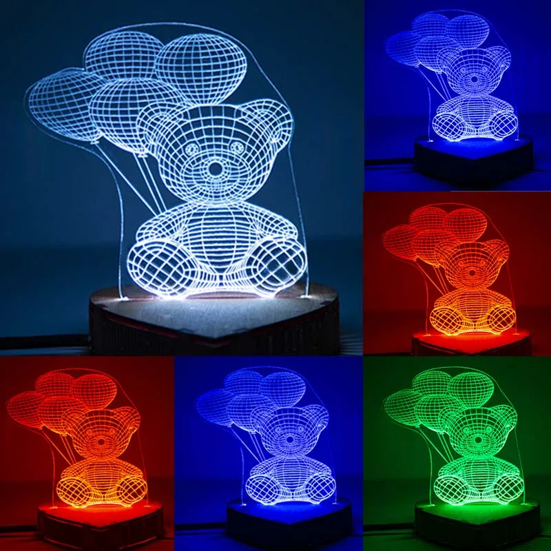 n-080 Медведь с четырьмя шариками 3D - Эко-светильник-ночник ручной работы! | Лампы и