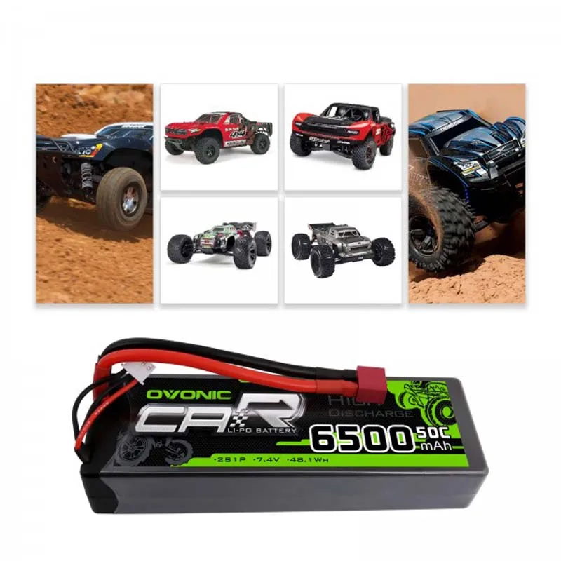 

OVONIC 7.4V 6500mAh 2S 50C Hardcase LiPo Battery Pack 24# with Deans Style T Plug Connectors for FPV UAV RC cars Helicopters