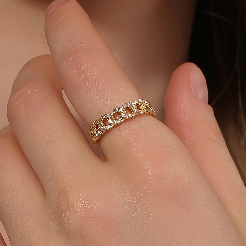 

Zircon Rings For Women Gold Silvery Open Ring Korean Fashion Stainless Steel Ring Luxury Finger Jewelry Female Wedding Party
