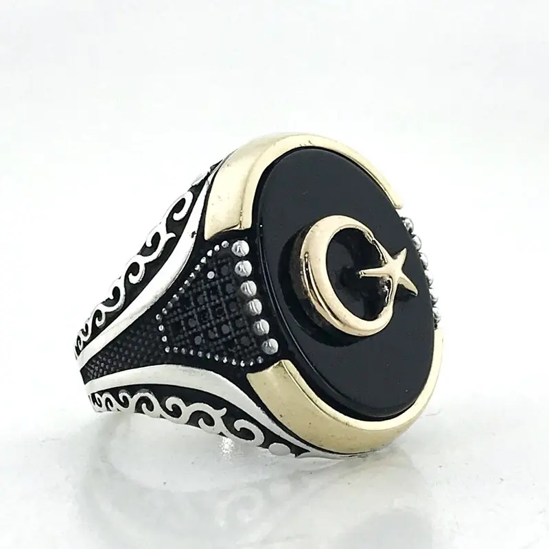 

The moon The StARS Micro Workmanship Oltu Stone Sterling Silver Mens Ring