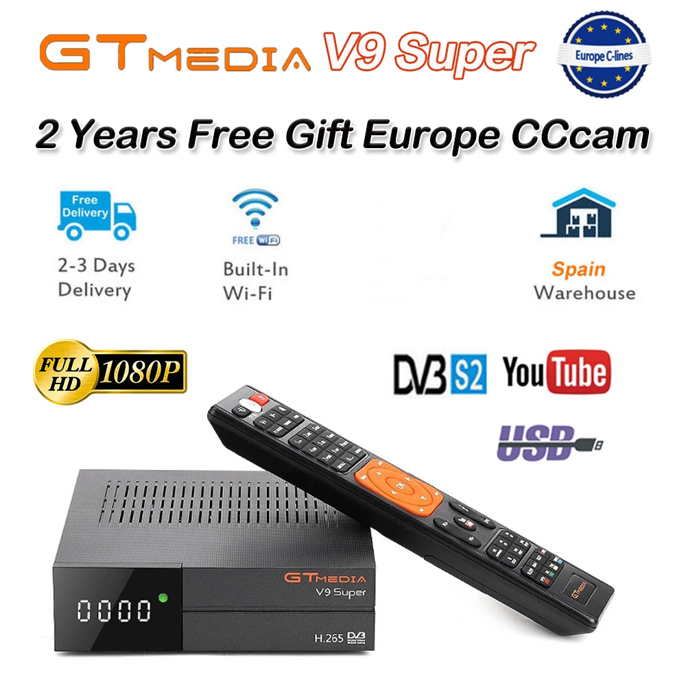 Горячая GTmedia V9 Супер Спутниковый ресивер Freesat V9 супер DVB-S2 обновленная GTmedia V8 Nova с CCcam Cline для 1 года Испания