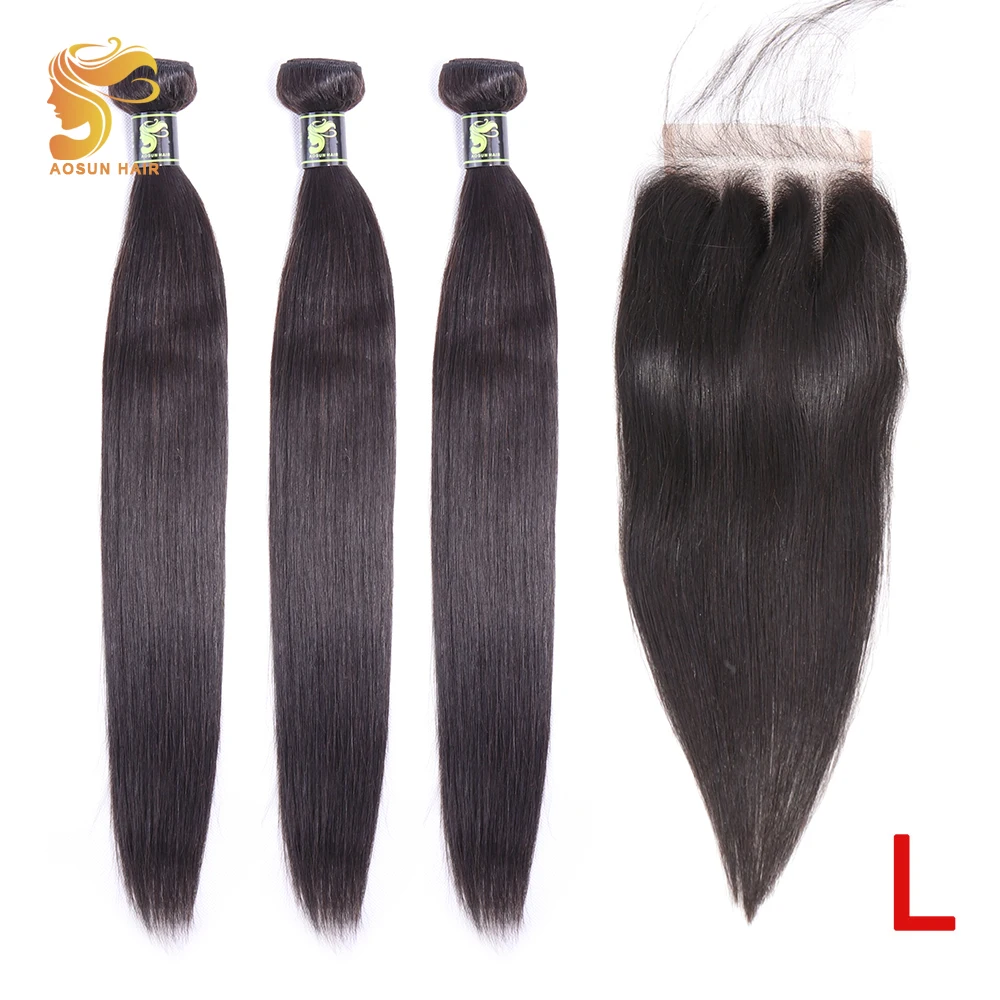 AOSUN бразильские волосы плетеные пряди волос с застежкой 100% человеческие для