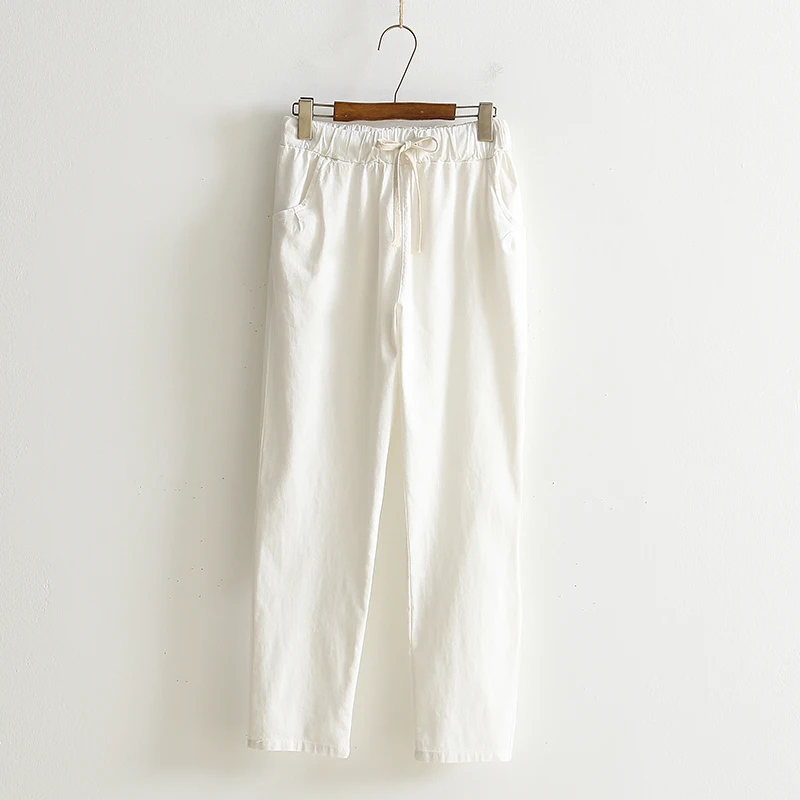 Obrix Loose Light Cotton Casual Style Female Pants Streetwear Sporty Regular Drawstring Elastic Waist Trousers For Everyday Wear | Женская
