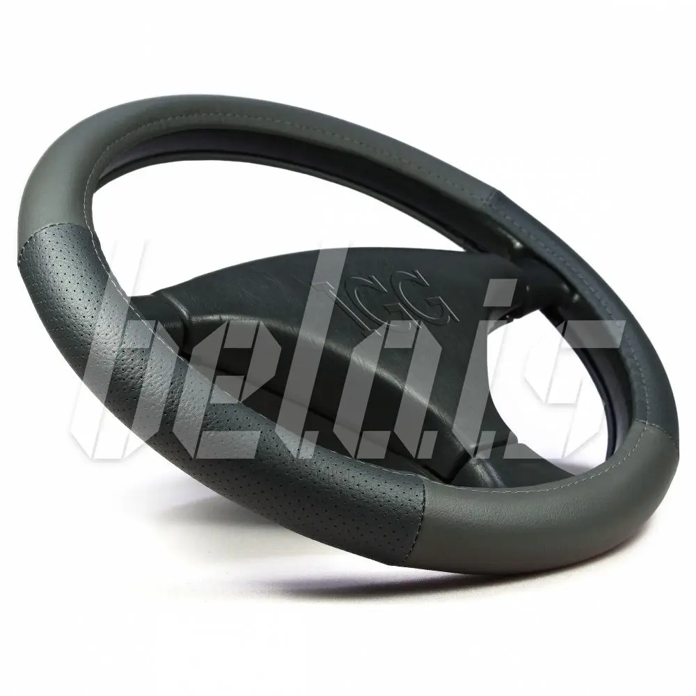 Оплетка на руль универсальная IGG (М 37-39 см экокожа + перфорация серая строчка