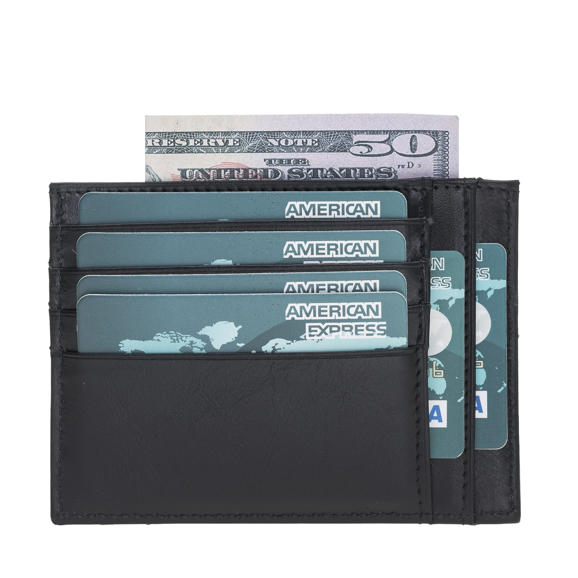 Handmade Genuine Leather Slim Credit Card Holders and 1 Banknote Slot with Zipper Modern Collectible Wallet Minimalist Elegant