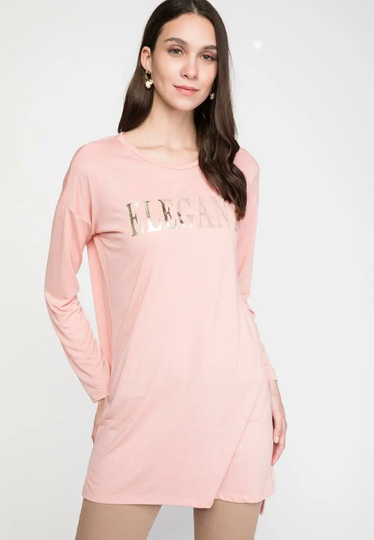 DeFacto Женская Повседневная розовая рубашка женская простая с буквенным принтом