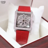 women diamond watch transparent rotation heart dial iced out bezel female wristwatch rhinestone inlay luxury square clock reloj