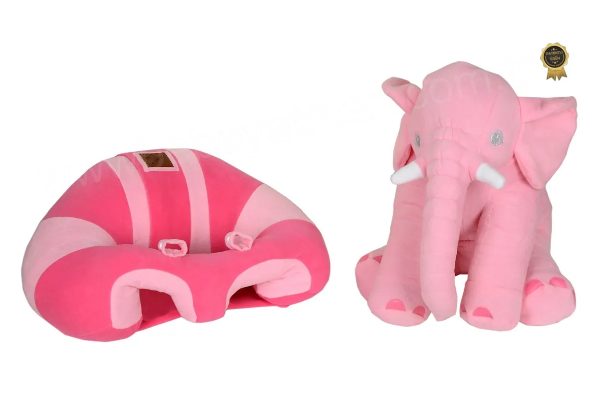 Jaju Baby, Luxury Pink-Fuchsia Baby Support Seating Cushion and Pink Sleep Elephant