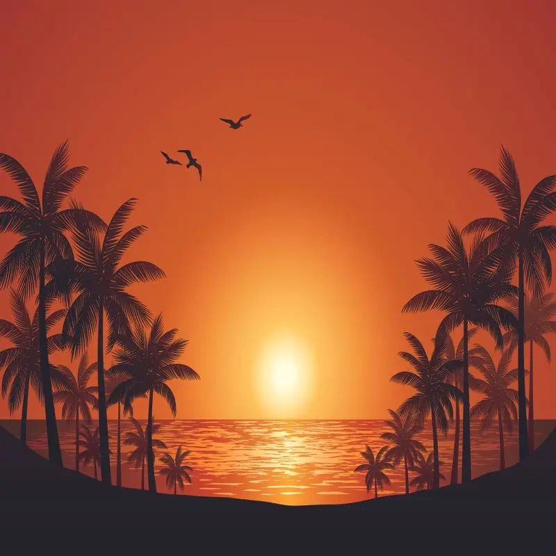 Занавеска для душа пальмовые деревья и чайки силуэт романтический Закат