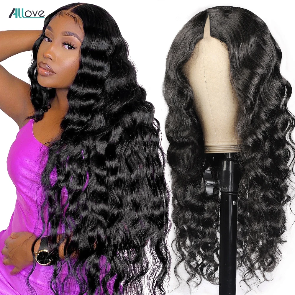 Allove V Part Parrucca Capelli Umani Glueless Sciolto Onda Profonda Parrucca No Leave Out V Part Parrucca Capelli Umani Per Le Donne Senza Colla Capel