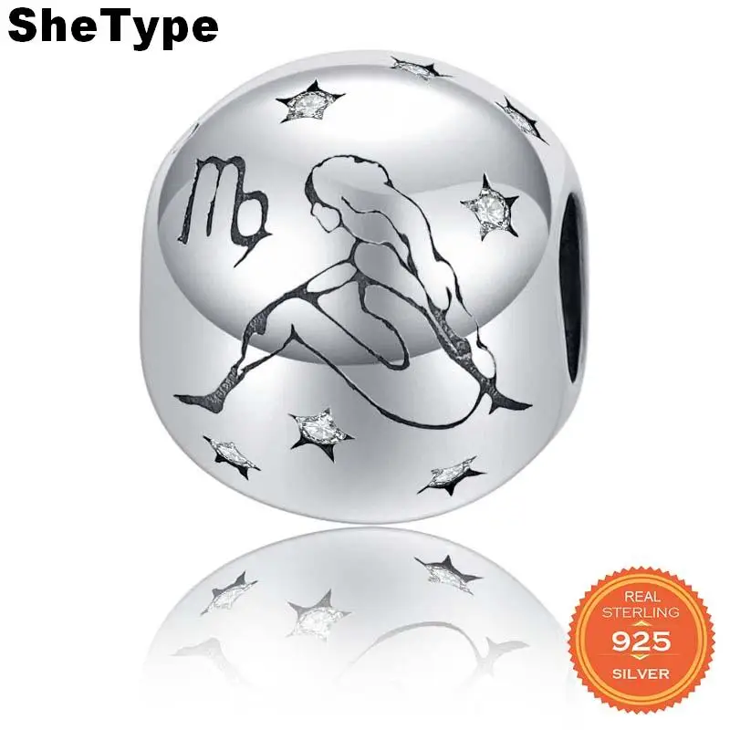 

SheType 2,8 г круглые бусины с созвездиями воды для женщин, изготовление ювелирных изделий, Очаровательная прозрачная звезда Девы, чистое серебр...