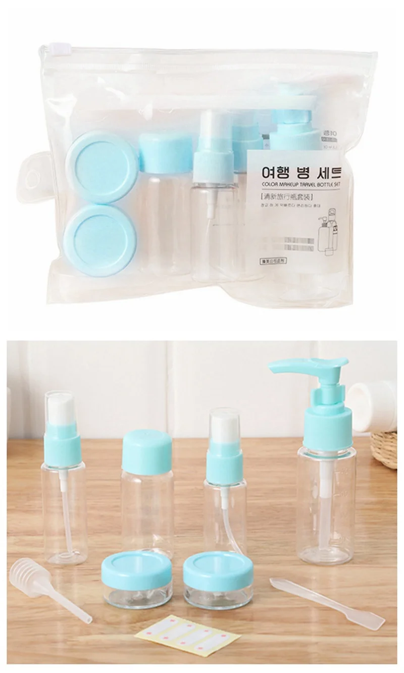 9pcs set 1 набор, портативный спрей, многоразовые бутылки, набор, пластиковый крем для лица, лосьон, контейнер для макияжа, для дома, путешествий, пустые бутылки с распылителем - Цвет: 9pcs set
