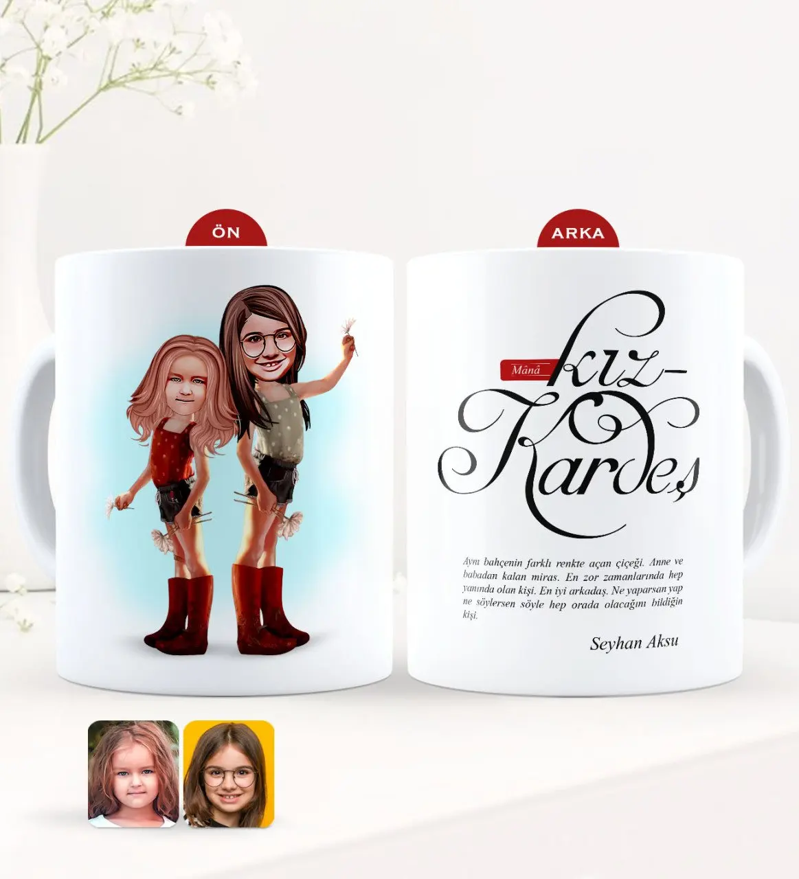 

Персонализированные карикатура сестер белая кружка Bardak-5