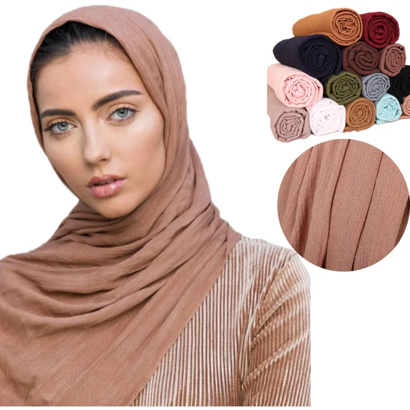 

100% Rayon Crinkle Scarf Cotton Wrinkle Shawle Muslim Women Hijab Wraps Headband Big Size Pashmain Scarves 14 Color 180*95CM
