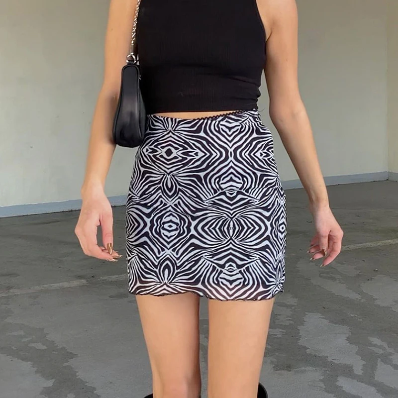 

IAMSURE Beach Style Paisley Print Mesh Skirt Sexy See Through High Waisted Mini Skirts For Women 2021 Casual Streetwear Holiday