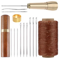 leather sewing kit hand sewing set with waxed thread leather needle sewing awl large eye stitching needles professional tools