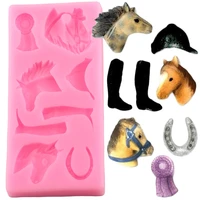 horse riding motifs silicone molds horse shoe cupcake topper fondant cake decorating tools candy clay chocolate gumpaste moulds