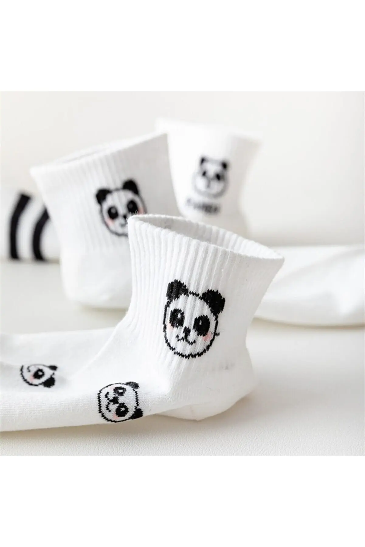 5 Pairs Panda Patterned Black and White Unisex College Tennis Socks