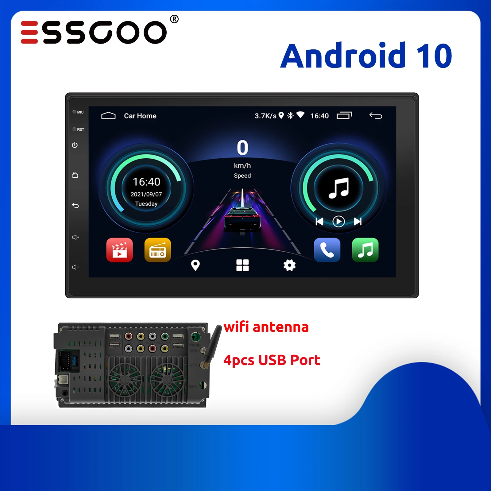 

ESSGOO IPS Screen Autoradio 2 Din Android 10.1 Universal 7 inch Car Stereo Bluetooth FM MP5 Multimedia Player For Toyota Nissan