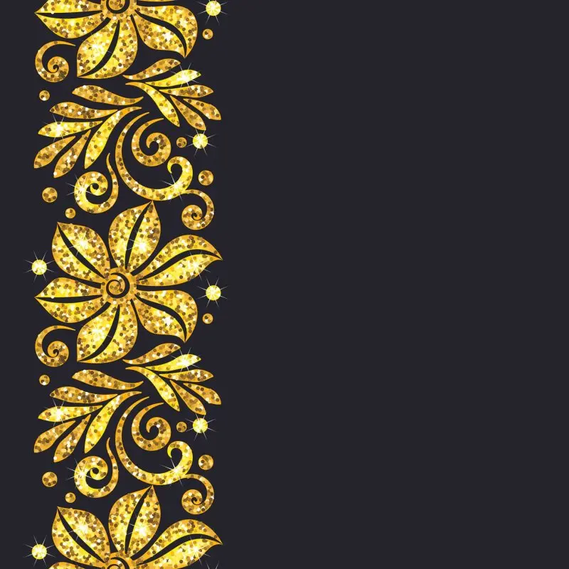 

Curtain Stylized Floral Damask Ornament Golden Confetti Vintage Traditional Design Decorative Gold and Black Colored Art Print
