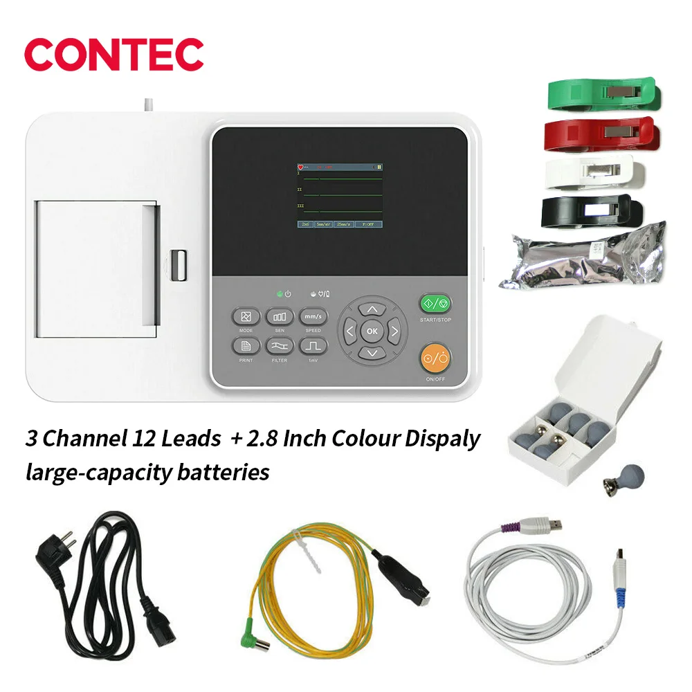 

CONTEC E3M Digital Colorful HD Display ECG Monitor 3 Channel EKG Machine 12 Leads Quick Boot Electrocardiograph