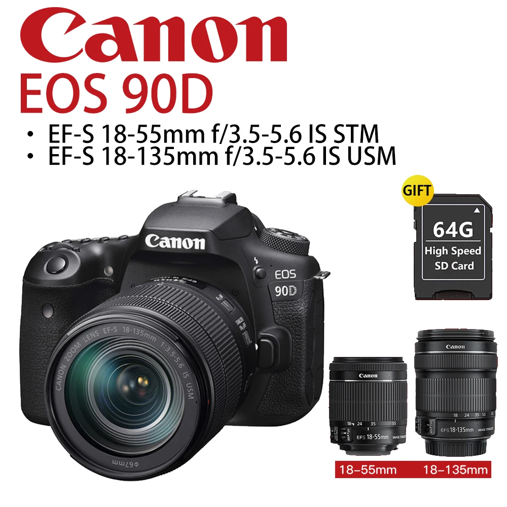 

Canon EOS 90D DSLR Camera / 18-55mm Lens KIT / 18-135mm Lens KIT