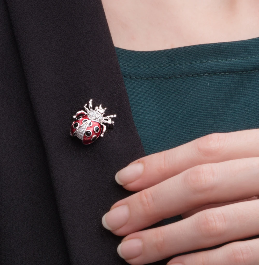 Серебряная брошь с фианитами и эмалью SUNLIGHT проба 925|Украшения для волос броши