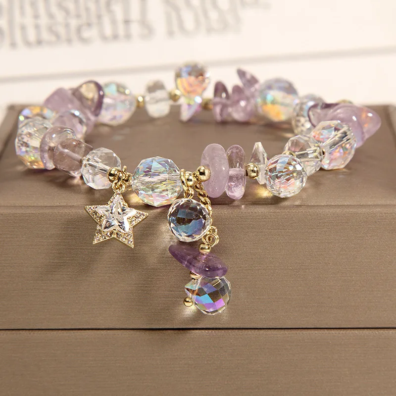 

Женский Романтический браслет с подвеской в виде пятиконечной звезды с аметистом