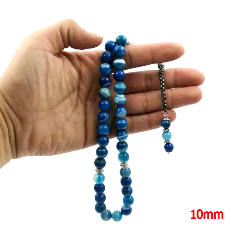 

Natural agates stone Tasbih 8mm 10mm 12mm prayer beads Blue Misbaha 33beads Constantly updated styles Professional rosary bead