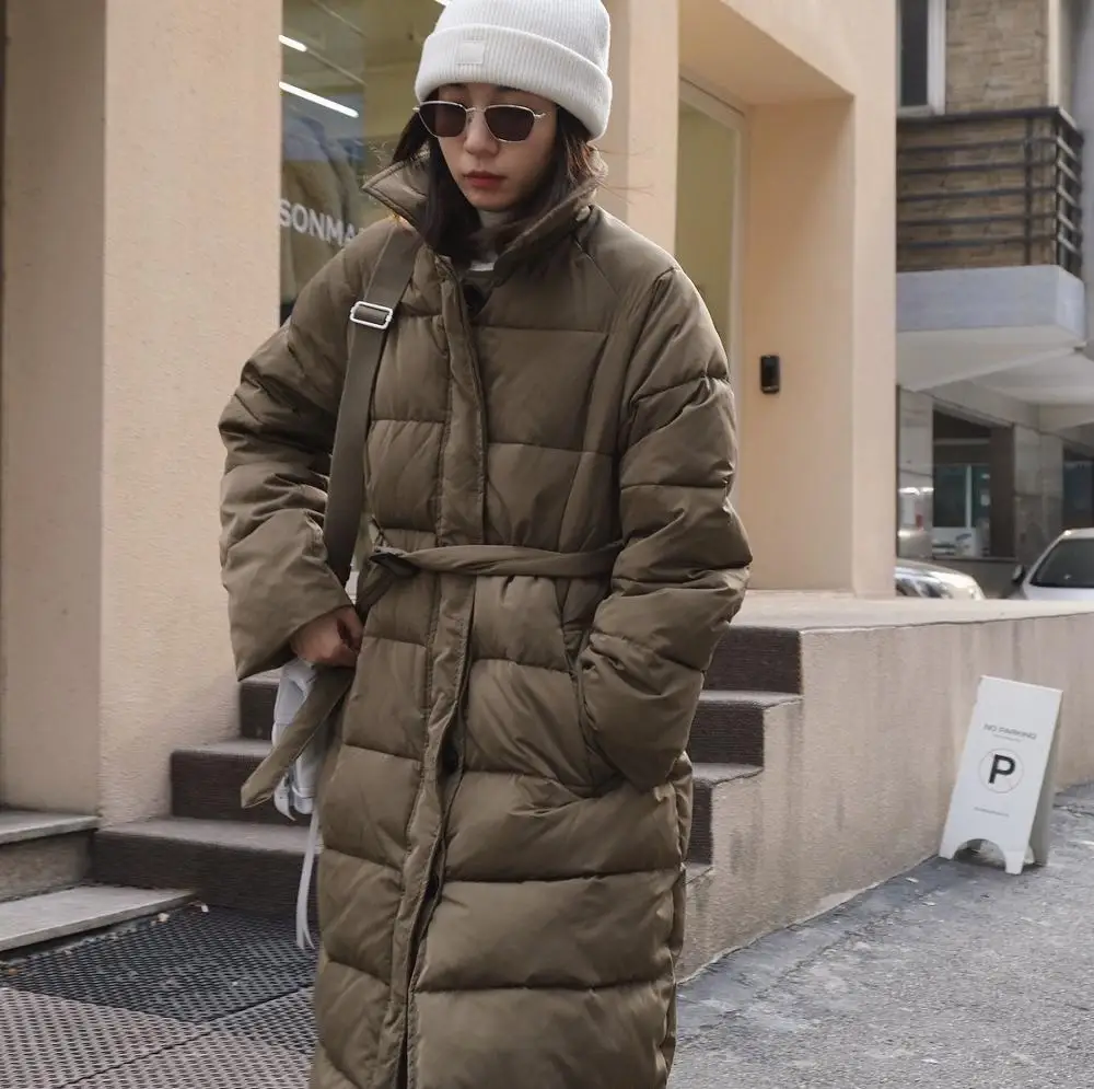 

Obrix New Style Fashionable Winter Female Coat Solid Color Long Jacket With Belt For Women