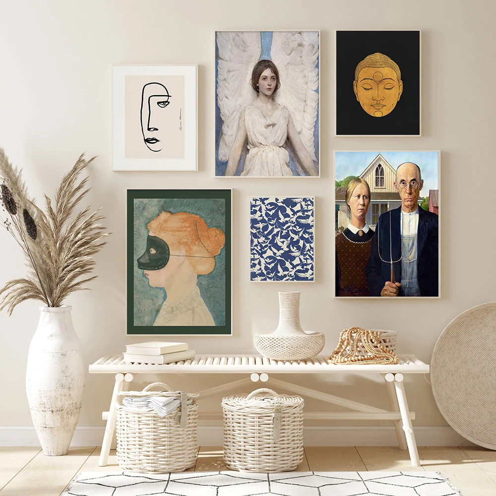 

American Gothic Poster Modigliani Canvas Painting Vintage Abstract Art Print Nordic Wall Picture For Living Room Home Decor
