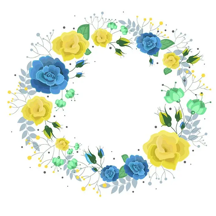 

Curtain Flowers Leaves Blossoms Floral Wreath Summer Love Celebration Theme Art Printed Blue Yellow Green