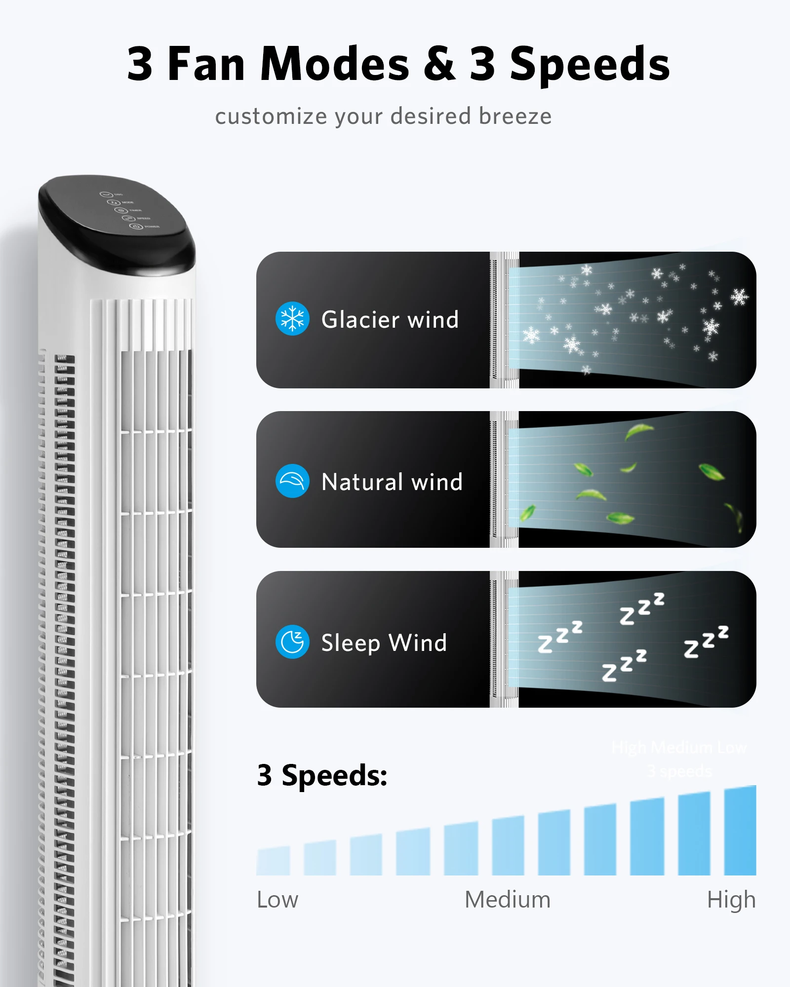 

Tower Fan, 48 Inch Portable Oscillating Quiet Cooling Fan with Remote Controlled