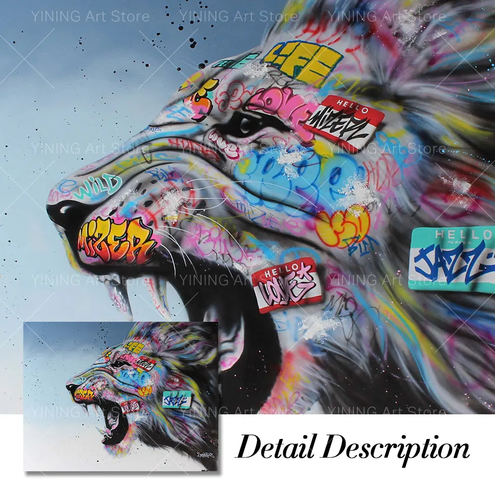 

Modern Graffiti Street Art Animal Lion Canvas Painting Poster Print Wall Art Picture For Living Room Home Decor Frameless